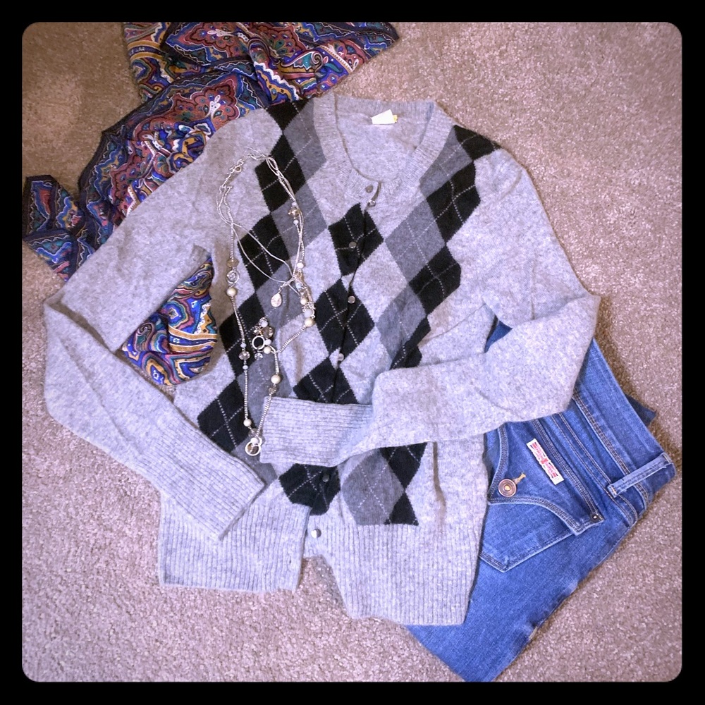 Grey cashmere cardigan by J. Crew. Size small.